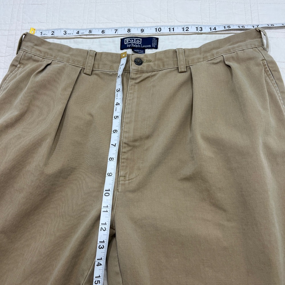 Polo Ralph Lauren Andrew Pant Mens 34x29* Khaki Tan Pleated Cotton Chino *READ - Picture 6 of 9